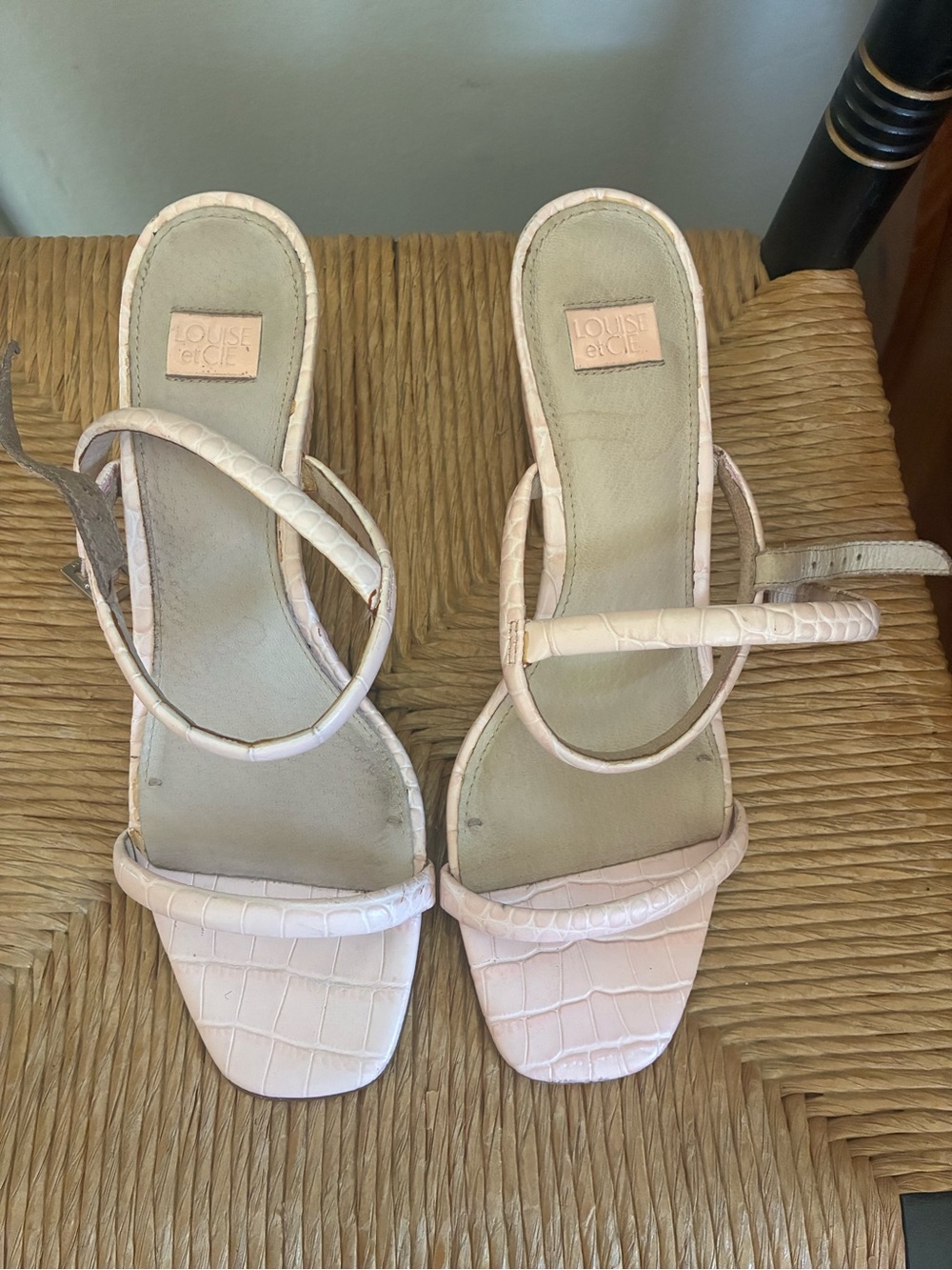 Louise et Cie Blush Croc-Embossed Strappy Heels